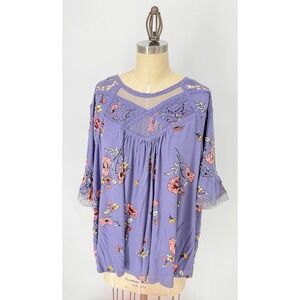 C Est 1946 Womens 26/28W Purple Floral Boho Blouse Lace Crochet Plus NWT Shirt